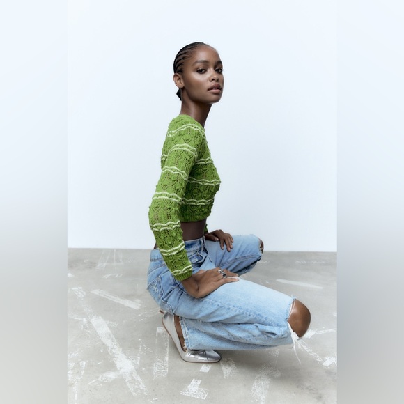 ZARA textured cropped knit sweater - Picture 6 of 6